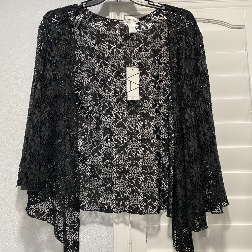 Plus Size Vasna Black Mesh Cardigan from Stein Mart